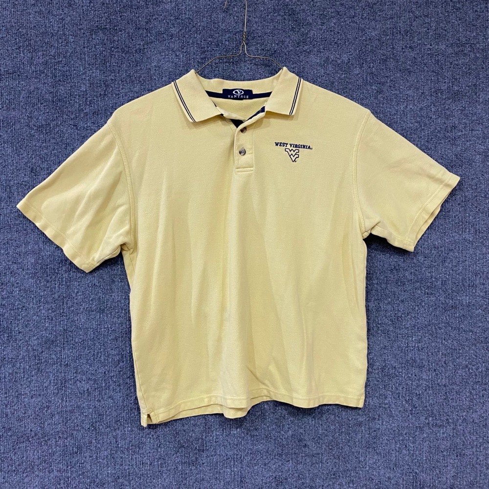 Vantage West Virginia Mountaineers Polo Shirt Mens Medium Yellow Cotton vintage